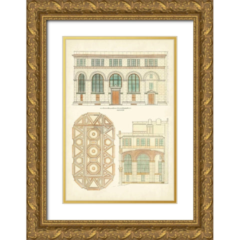 Architects Plan III Gold Ornate Wood Framed Art Print with Double Matting by Vision Studio