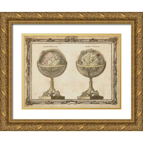 Terrestrial and Celestial Globes Gold Ornate Wood Framed Art Print with Double Matting by Vision Studio
