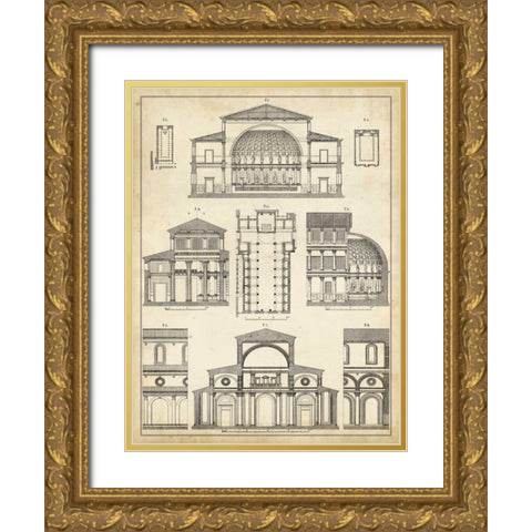 Vintage Architects Plan I Gold Ornate Wood Framed Art Print with Double Matting by Vision Studio