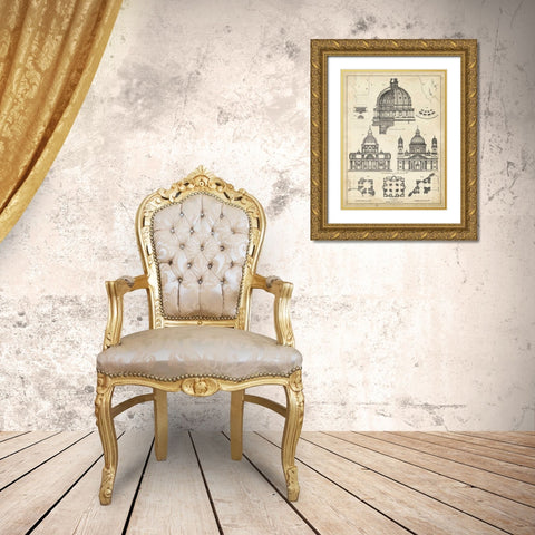 Vintage Architects Plan II Gold Ornate Wood Framed Art Print with Double Matting by Vision Studio