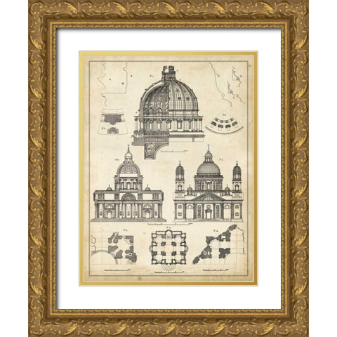 Vintage Architects Plan II Gold Ornate Wood Framed Art Print with Double Matting by Vision Studio