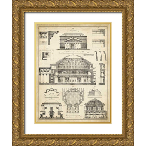 Vintage Architects Plan III Gold Ornate Wood Framed Art Print with Double Matting by Vision Studio