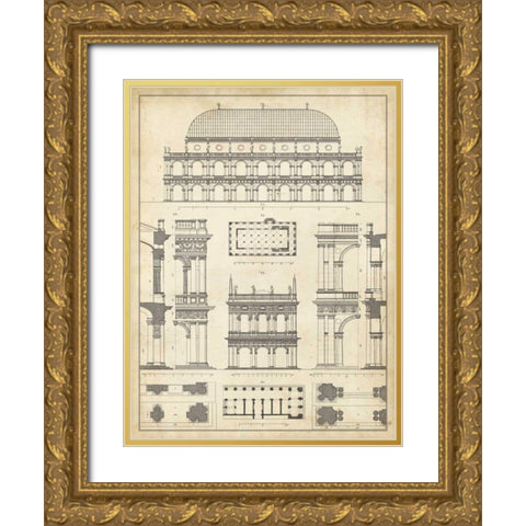Vintage Architects Plan IV Gold Ornate Wood Framed Art Print with Double Matting by Vision Studio