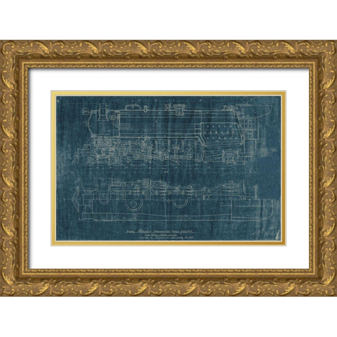 Train Blueprint I Gold Ornate Wood Framed Art Print with Double Matting by Vision Studio