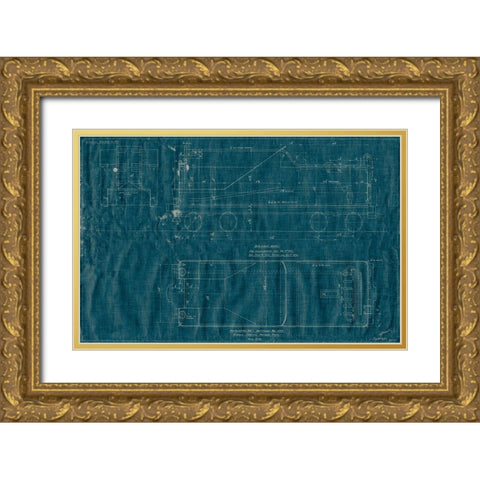 Train Blueprint III Gold Ornate Wood Framed Art Print with Double Matting by Vision Studio