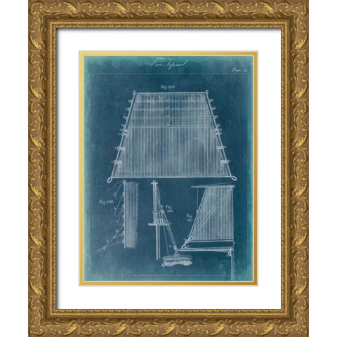 Nautical Detail Blueprint I Gold Ornate Wood Framed Art Print with Double Matting by Vision Studio