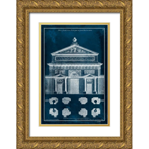Palace Facade Blueprint I Gold Ornate Wood Framed Art Print with Double Matting by Vision Studio