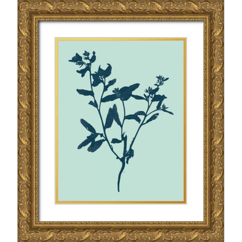Indigo and Mint Botanical Study VII Gold Ornate Wood Framed Art Print with Double Matting by Vision Studio