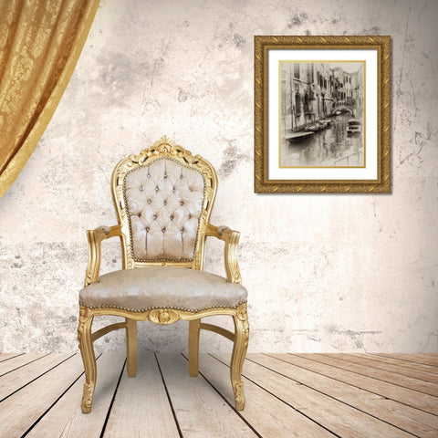 Six Boats Sepia Gold Ornate Wood Framed Art Print with Double Matting by Head, Danny