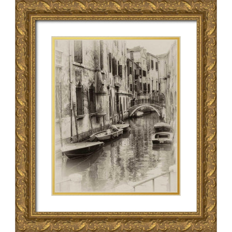 Six Boats Sepia Gold Ornate Wood Framed Art Print with Double Matting by Head, Danny