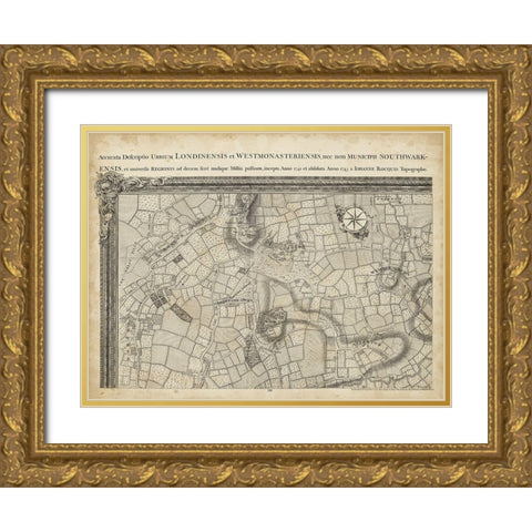 Map of London Grid I Gold Ornate Wood Framed Art Print with Double Matting by Unknown