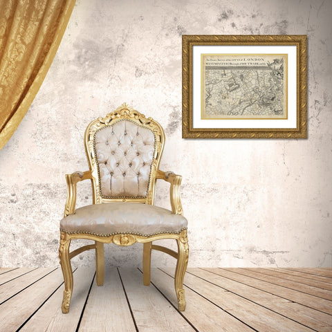 Map of London Grid II Gold Ornate Wood Framed Art Print with Double Matting by Unknown