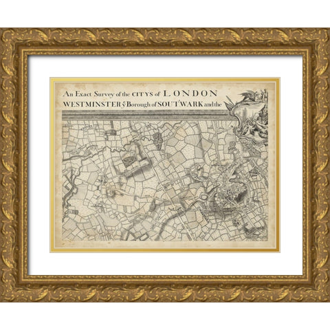 Map of London Grid II Gold Ornate Wood Framed Art Print with Double Matting by Unknown