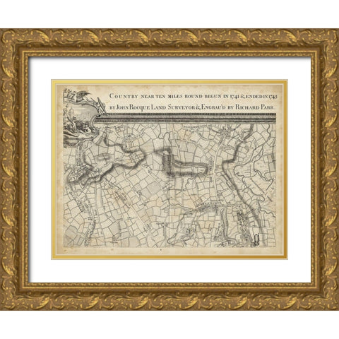 Map of London Grid III Gold Ornate Wood Framed Art Print with Double Matting by Unknown