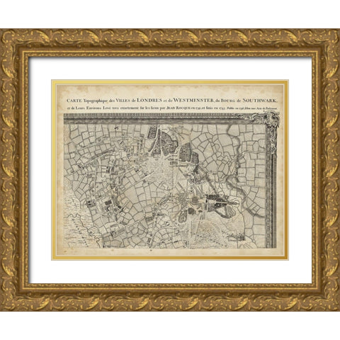 Map of London Grid IV Gold Ornate Wood Framed Art Print with Double Matting by Unknown