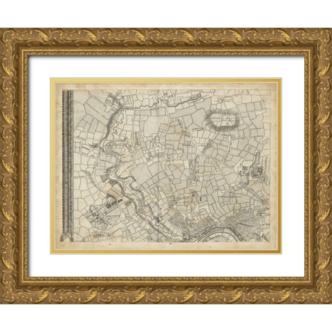 Map of London Grid V Gold Ornate Wood Framed Art Print with Double Matting by Unknown