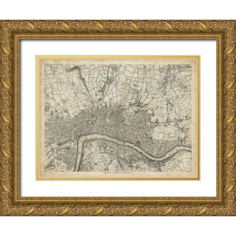 Map of London Grid VII Gold Ornate Wood Framed Art Print with Double Matting by Unknown