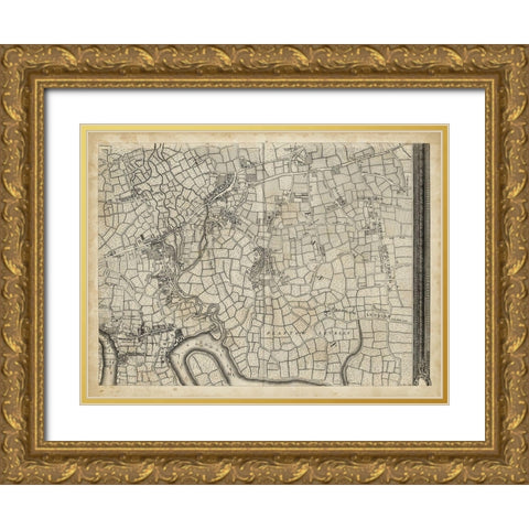 Map of London Grid VIII Gold Ornate Wood Framed Art Print with Double Matting by Unknown