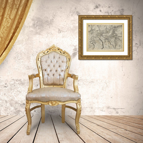 Map of London Grid X Gold Ornate Wood Framed Art Print with Double Matting by Unknown