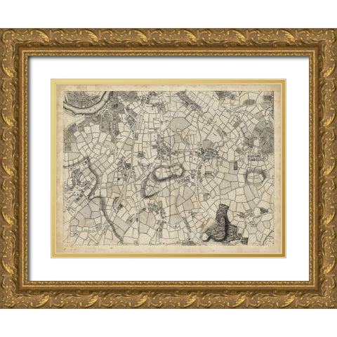 Map of London Grid XI Gold Ornate Wood Framed Art Print with Double Matting by Unknown