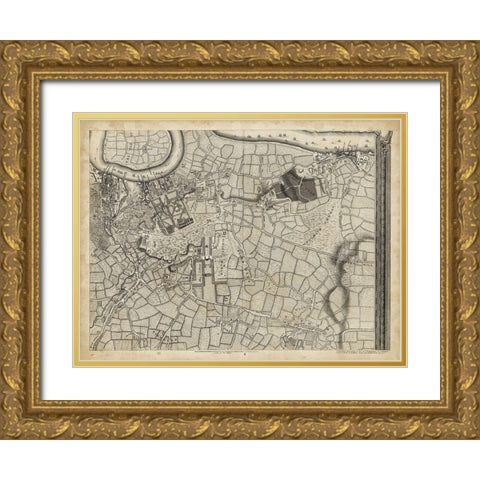 Map of London Grid XII Gold Ornate Wood Framed Art Print with Double Matting by Unknown