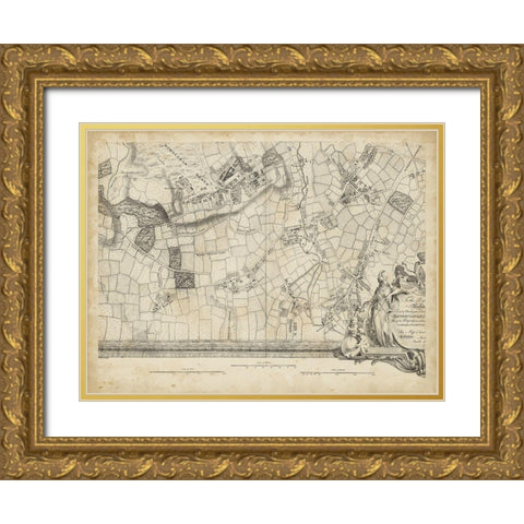 Map of London Grid XIV Gold Ornate Wood Framed Art Print with Double Matting by Unknown