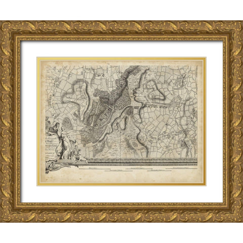 Map of London Grid XV Gold Ornate Wood Framed Art Print with Double Matting by Unknown