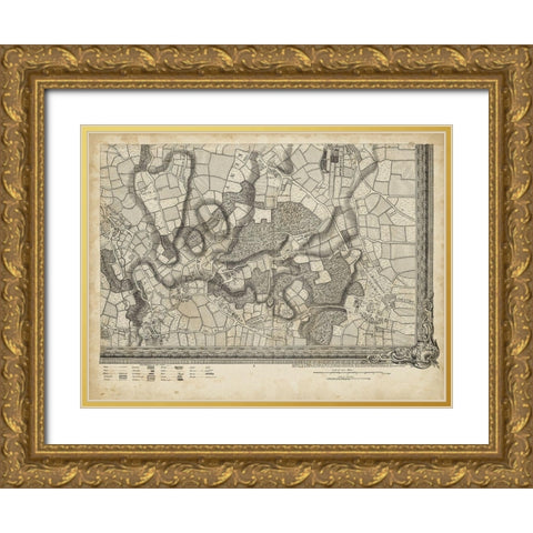 Map of London Grid XVI Gold Ornate Wood Framed Art Print with Double Matting by Unknown
