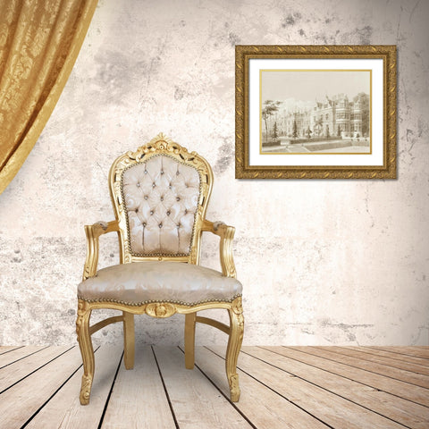 Kirby Castle Garden View Gold Ornate Wood Framed Art Print with Double Matting by Richardson