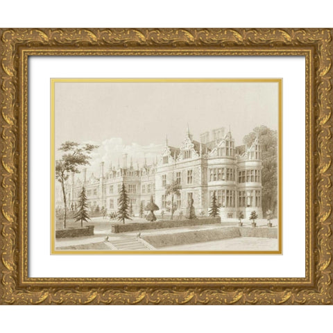 Kirby Castle Garden View Gold Ornate Wood Framed Art Print with Double Matting by Richardson