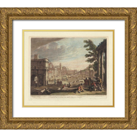 Italian View II Gold Ornate Wood Framed Art Print with Double Matting by Lorrain, Claude