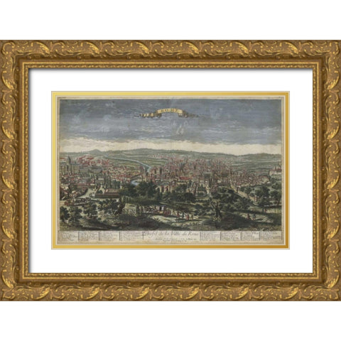 Birds Eye View of Rome Gold Ornate Wood Framed Art Print with Double Matting by Williamsburg
