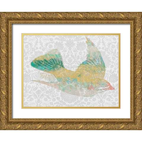 Patterned Bird III Gold Ornate Wood Framed Art Print with Double Matting by Goldberger, Jennifer