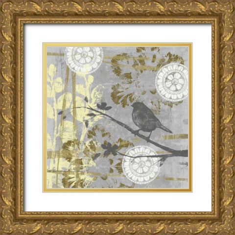 Serene Bird and Branch I Gold Ornate Wood Framed Art Print with Double Matting by Goldberger, Jennifer