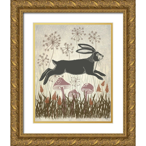 Country Lane Hare 4 - Earth Gold Ornate Wood Framed Art Print with Double Matting by Fab Funky