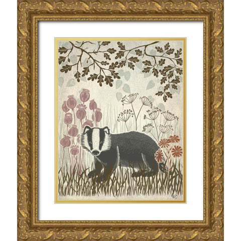 Country Lane Badger 5 - Earth Gold Ornate Wood Framed Art Print with Double Matting by Fab Funky