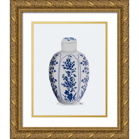 Chinoiserie Vase Vine Blue Gold Ornate Wood Framed Art Print with Double Matting by Fab Funky