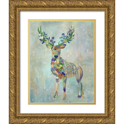 Fantastic Florals Deer-Full Gold Ornate Wood Framed Art Print with Double Matting by Fab Funky