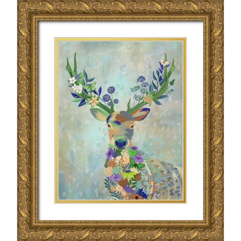 Fantastic Florals Deer-Portrait Gold Ornate Wood Framed Art Print with Double Matting by Fab Funky