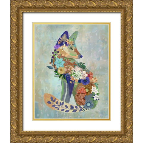 Fantastic Florals Fox-Sitting Gold Ornate Wood Framed Art Print with Double Matting by Fab Funky