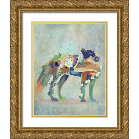 Fantastic Florals Fox-Standing Gold Ornate Wood Framed Art Print with Double Matting by Fab Funky