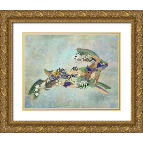 Fantastic Florals Hare-Running Gold Ornate Wood Framed Art Print with Double Matting by Fab Funky