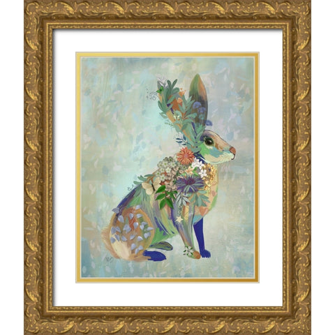 Fantastic Florals Hare-Sitting Gold Ornate Wood Framed Art Print with Double Matting by Fab Funky