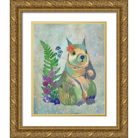Fantastic Florals Squirrel Gold Ornate Wood Framed Art Print with Double Matting by Fab Funky
