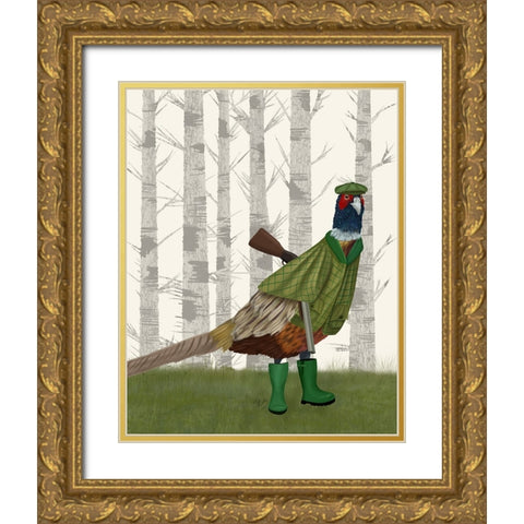 Pheasant Shooting Party 2 Gold Ornate Wood Framed Art Print with Double Matting by Fab Funky