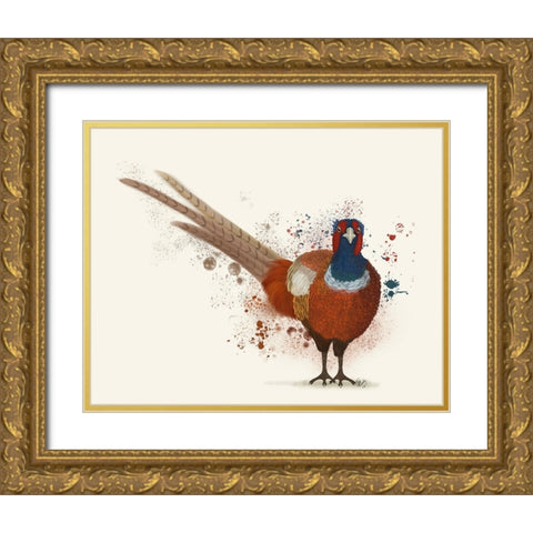 Pheasant Splash 7 Gold Ornate Wood Framed Art Print with Double Matting by Fab Funky