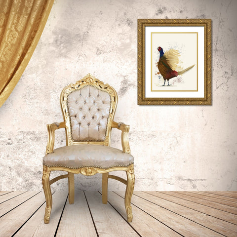 Pheasant Splash 8 Gold Ornate Wood Framed Art Print with Double Matting by Fab Funky