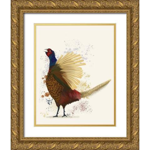 Pheasant Splash 8 Gold Ornate Wood Framed Art Print with Double Matting by Fab Funky