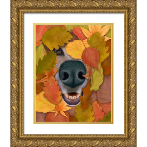 Sniffing Out Autumn Gold Ornate Wood Framed Art Print with Double Matting by Fab Funky
