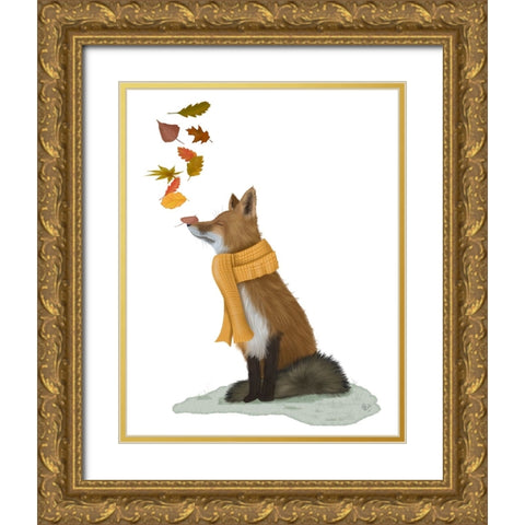 Fox Leaves on Nose Gold Ornate Wood Framed Art Print with Double Matting by Fab Funky